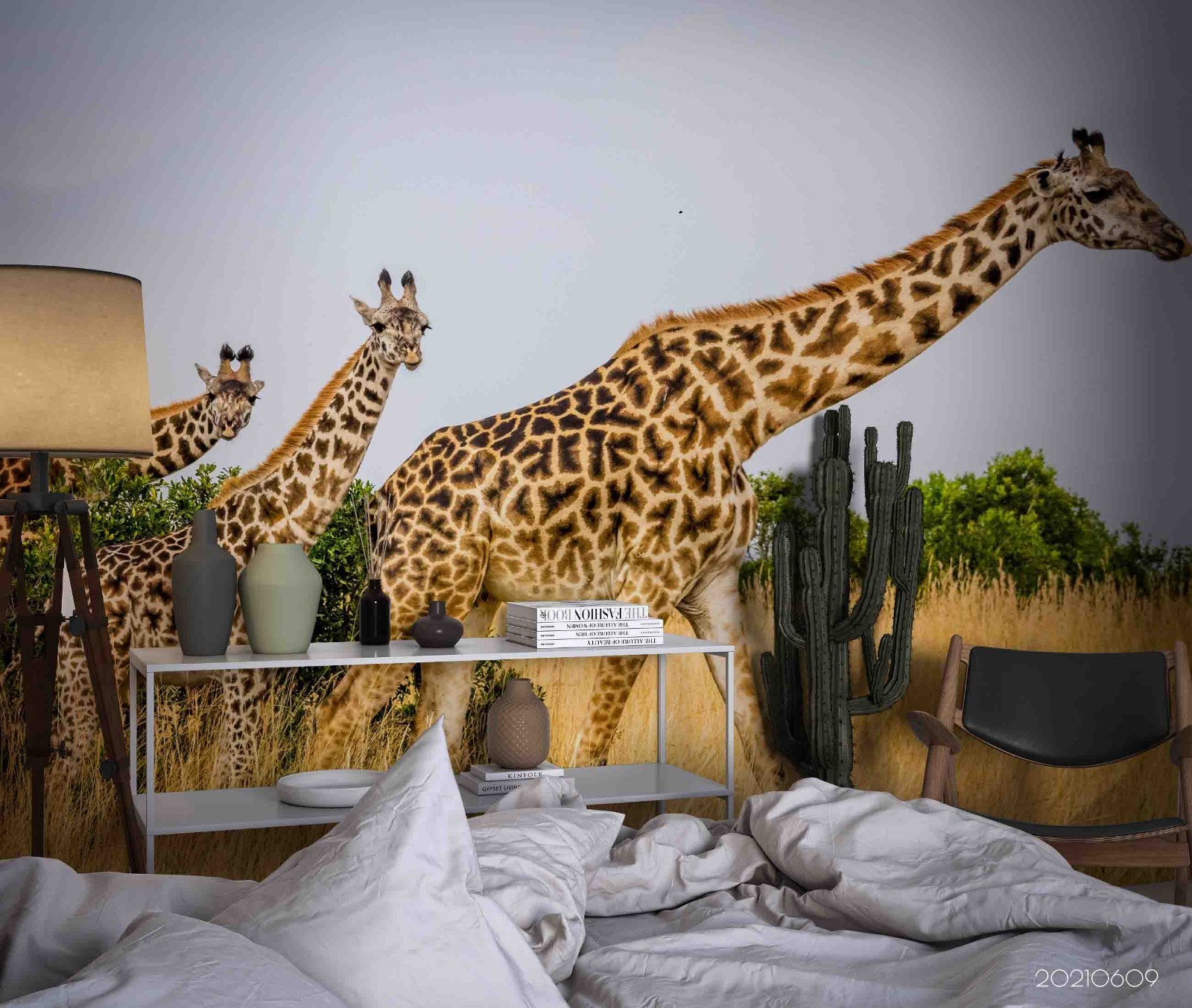 3D Grassland Giraffe Landscape Wall Murals Wallpaper Murals Wall Sticker