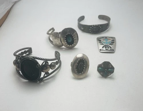 Turquoise silver native southwestern jewelry vintage repair wear scrap 110 grams