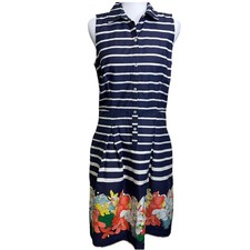 Tommy Hilfiger Dress Sz 4 Women’s Navy Striped Floral Collared Fitted Nautical