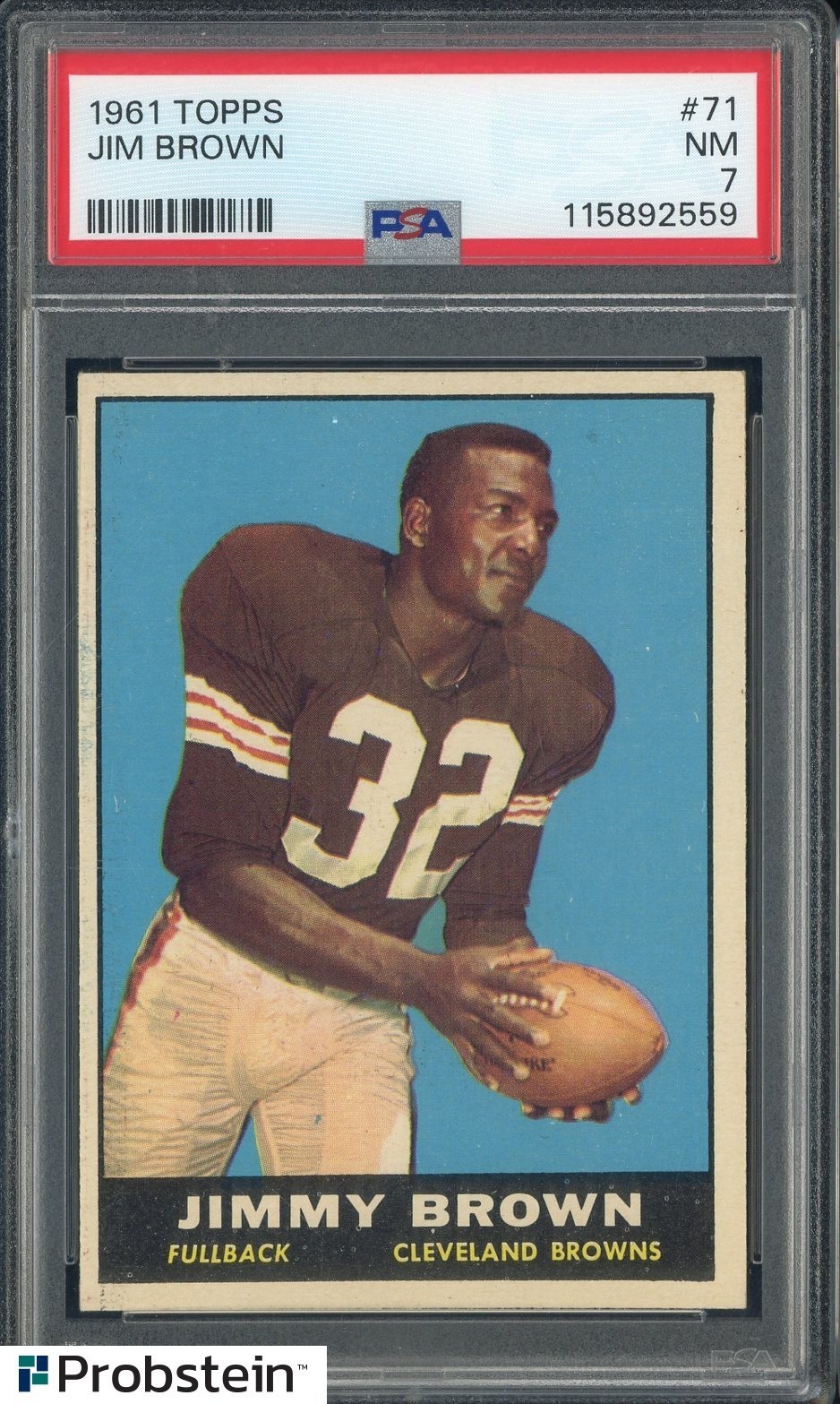 1961 Topps #71 Jim Brown HOF Cleveland Browns PSA 7 NM view 1