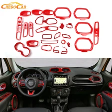 31pc Interior Console Decor Trim Cover Overlay Kit For Jeep Renegade 2015-23 Red