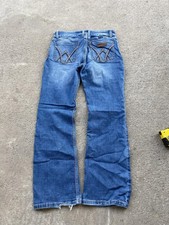 VTG Wrangler Jeans Womens 11 31x32 Blue Bootcut Embroidered Logo Stretch Denim