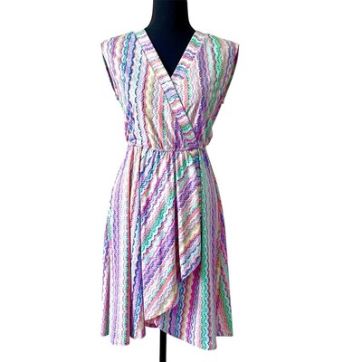 BCBGMaxAzria Size XS Carmelle Faux Wrap Dress Multi-Color Stripes MSRP $178