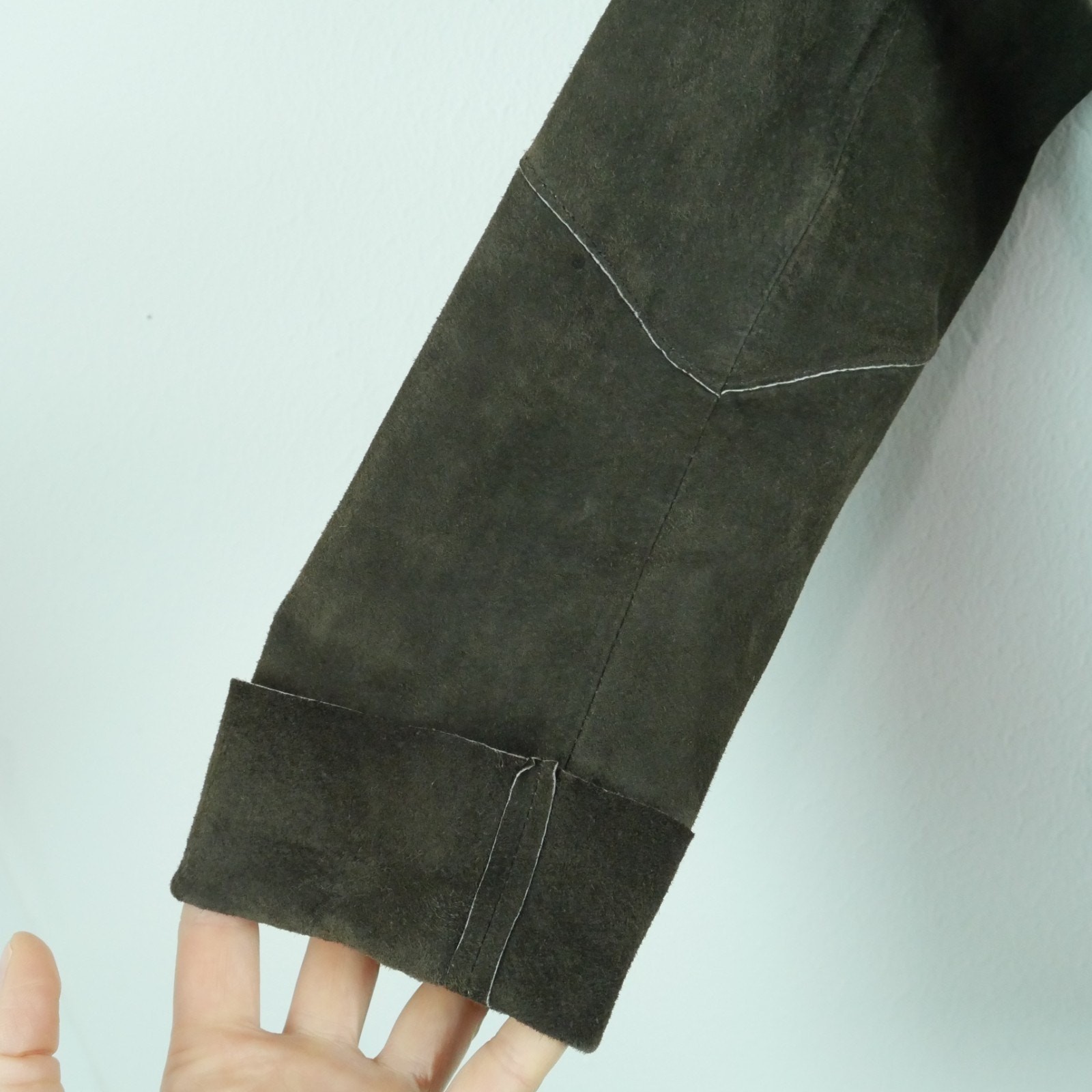 Vintage Large Suede Jacket Patchwork Crochet Brow… - image 8