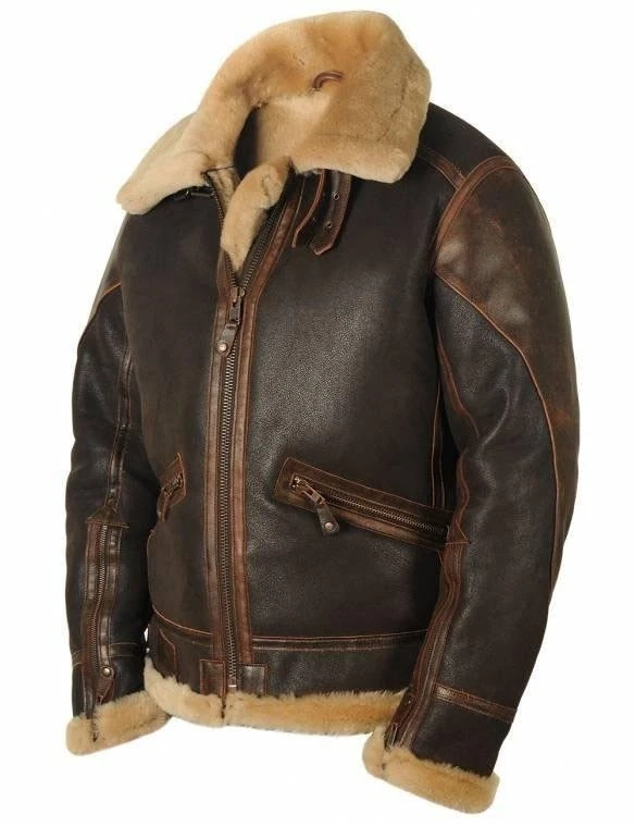 Bomber Jacket Genuine Sheepskin Leather B-3 Aviator Fur Lined Men’s Pilot Jacket