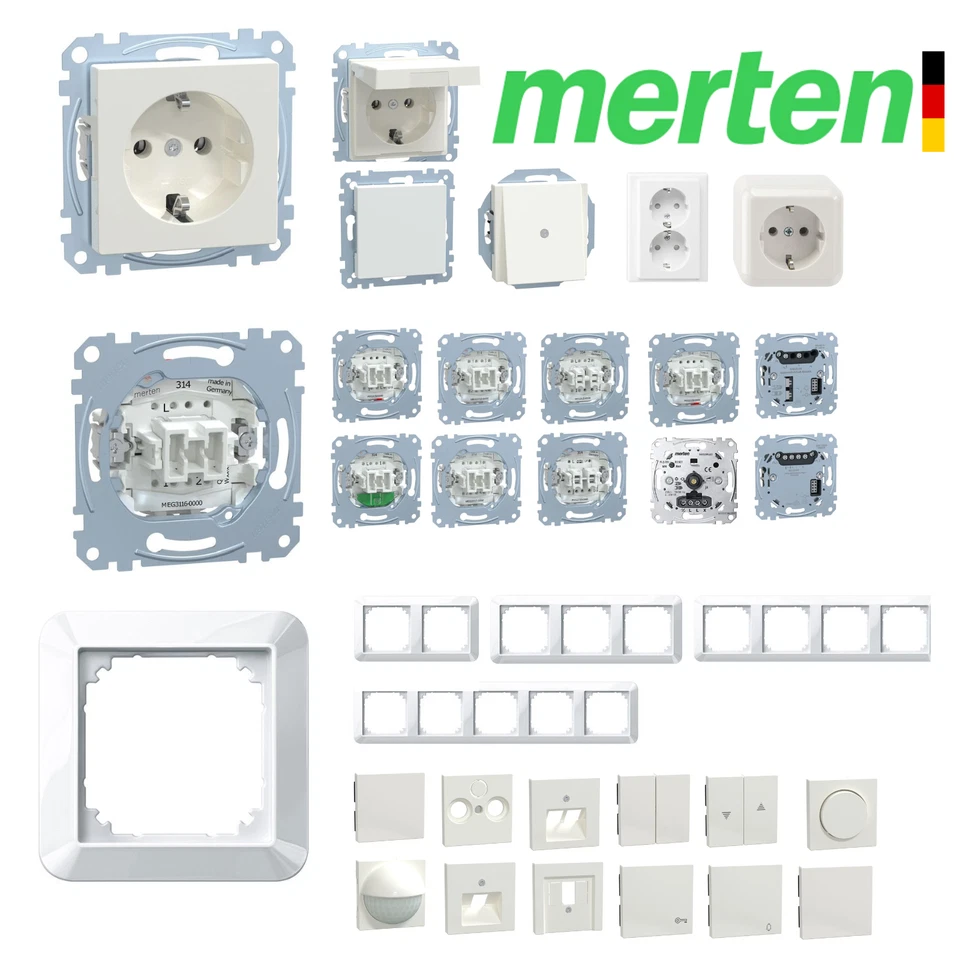 MERTEN SystemM/M-Smart SCHUKO Steckdose Rahmen Schalter Wippe polarweiß glänzend