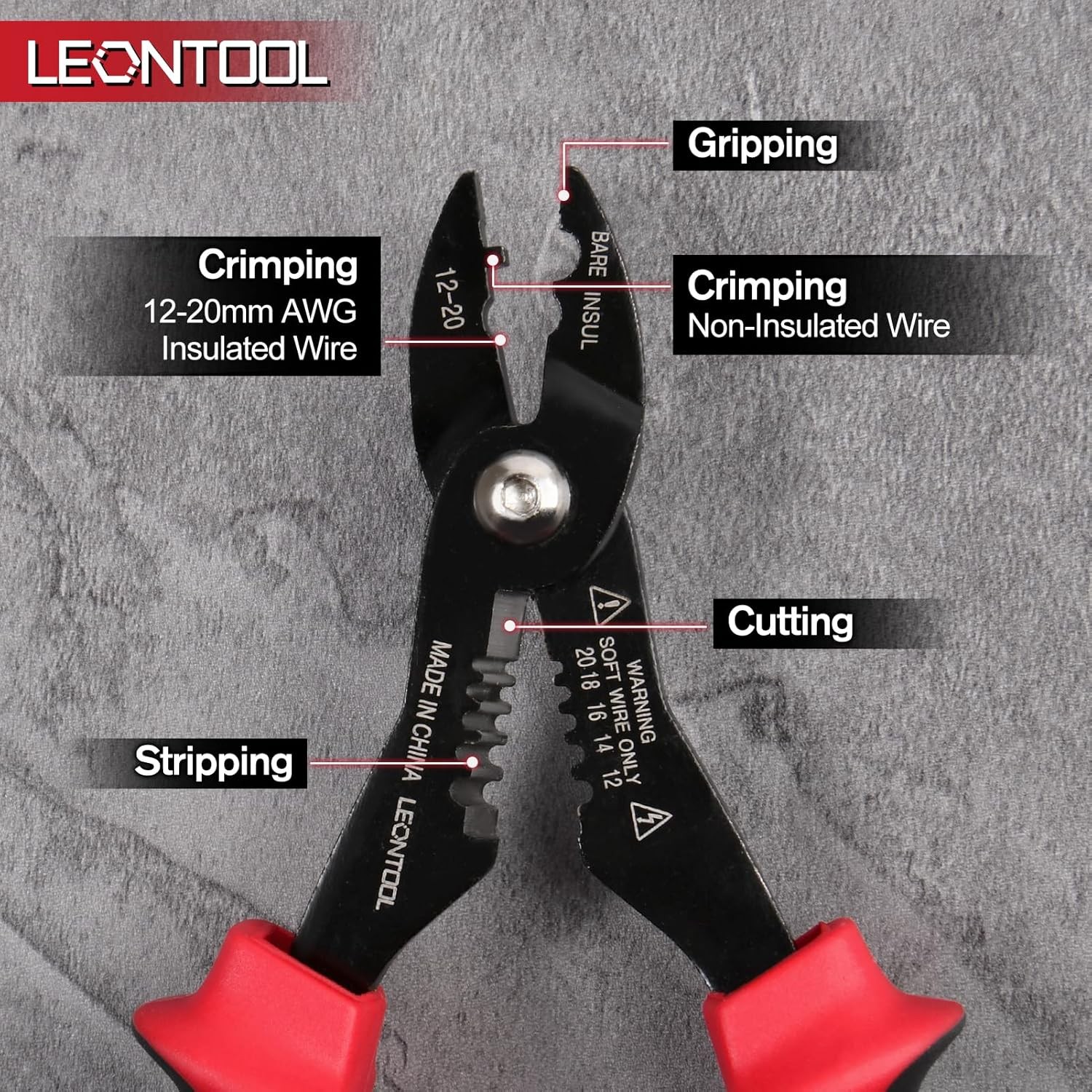 4-in-1 Multi Purpose Electricians Pliers with Wire Cutter, Red & Black 