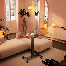 Rolling Laptop Standing Desk (Portable T-Base for Bedside & Sofa, Walnut)