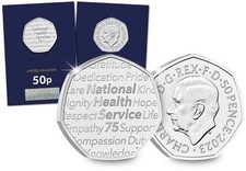 2023 50p UK 75 Years of the NHS CERTIFIED BU sealed in Change Checker Blue Card