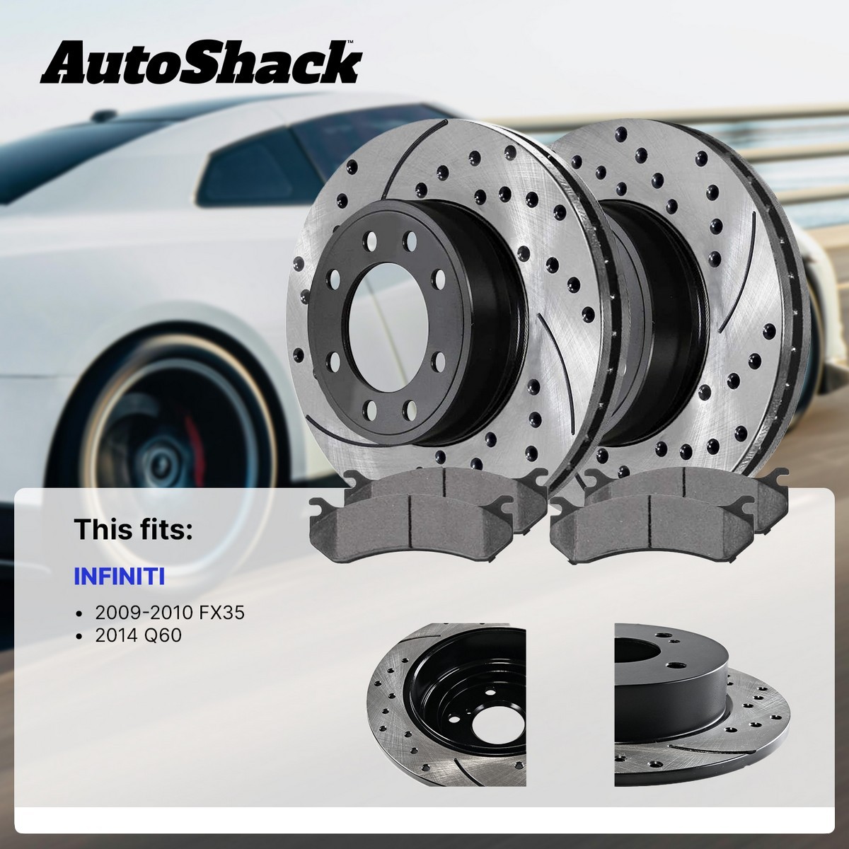 Drilled & Slotted Rear Brake Rotors & Ceramic Pads Kit For Nissan LEAF & Rogue Sport 4 thumbnail image