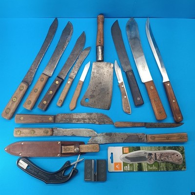 Junk Drawer Lot 15 Knives 1 Cleaver 2 Sharpeners Most Vintage 1 Shapleigh H/W