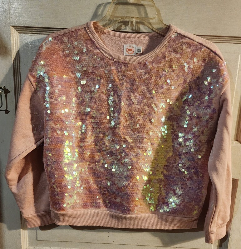 Wonder Nation Girls Large Pink Sequined Sweatshirt