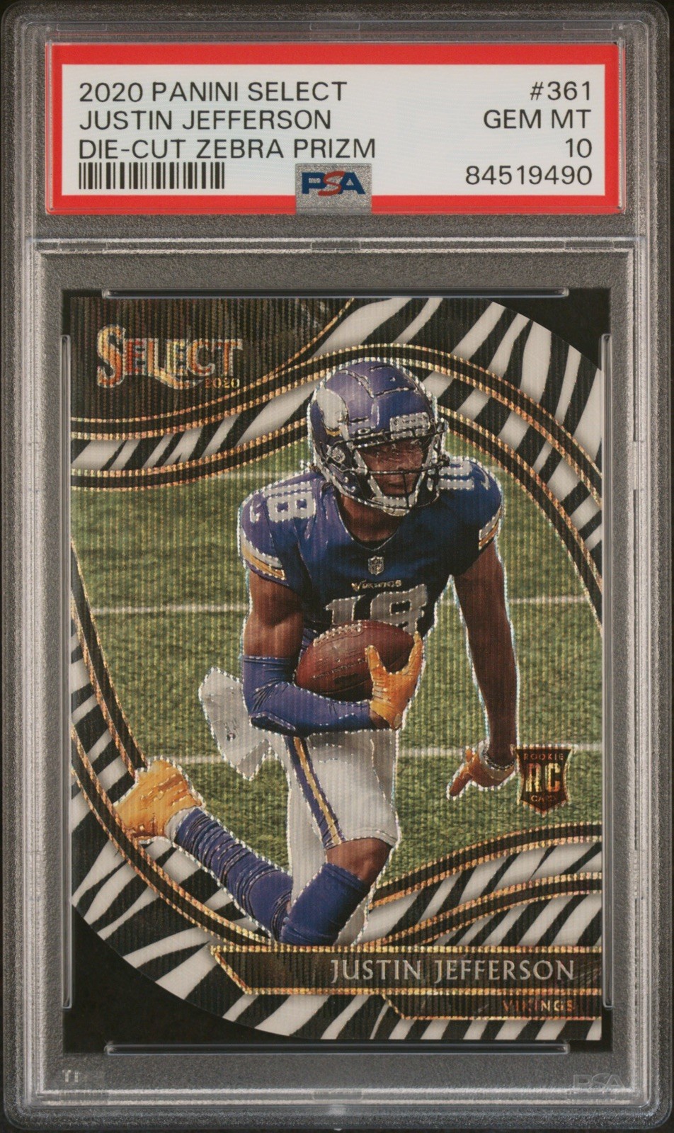 2020 Panini Select JUSTIN JEFFERSON Rookie Zebra Prizm Field Level #361 PSA 10