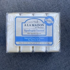 A La Maison Triple French Milled Bar Soap 4 Bars Hypoallergenic Unscented