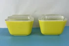 Set of 2 Vintage PYREX Yellow Refrigerator Dishes 501B 1-1/2 Cup With Lids