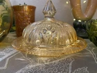 Jeanette Glass Iris And Herringbone Carnival Glass Marigold Butter Dish