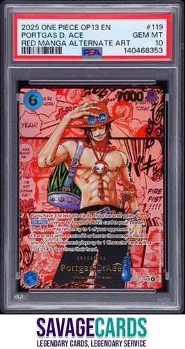 2025 One Piece OP13-119 Red Manga Alternate Art Portgas D. Ace PSA 10 #119