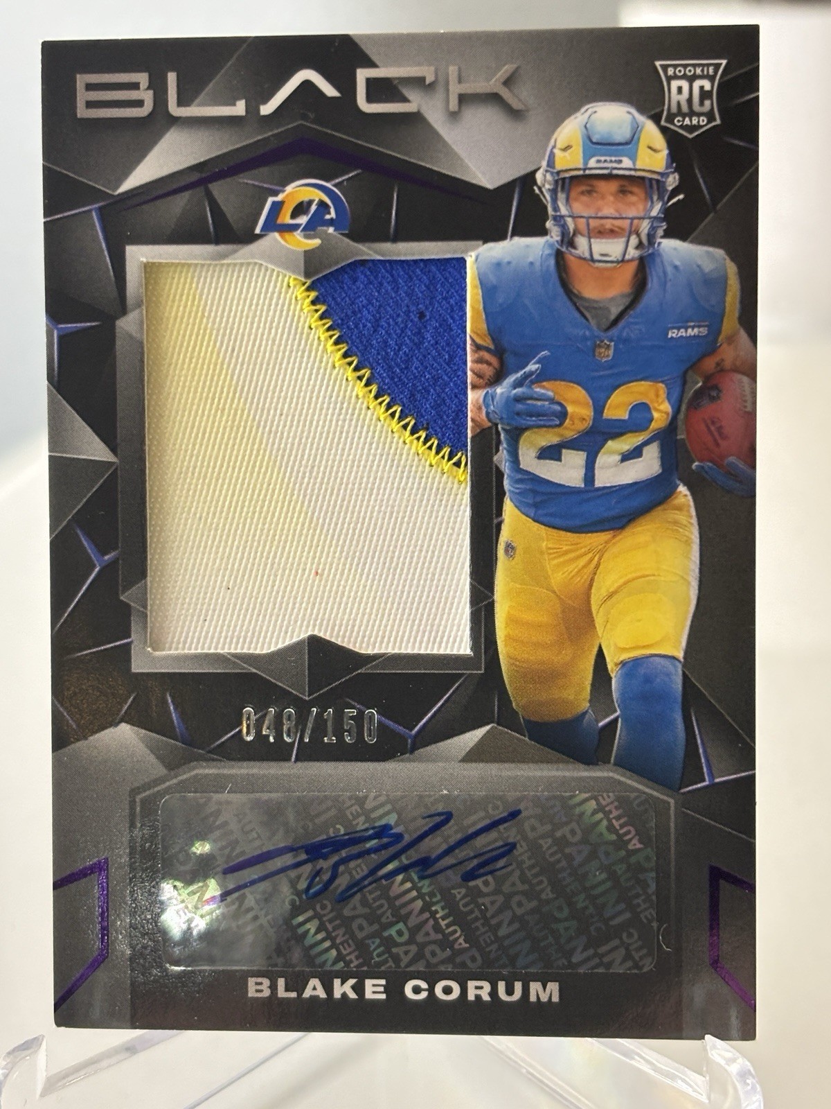 2024 Panini Black - Rookie Patch Autograph Blake Corum #219 Royal /150 (AU, RC)