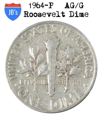 1964 (P) Roosevelt Dime 90% SILVER About Good/Good or Better (AG/G