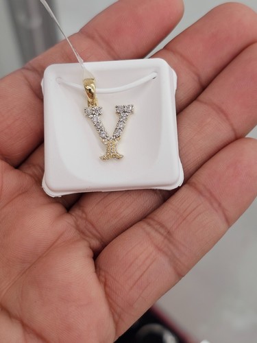 Real Natural Diamond 10kt Yellow Gold Two-tone fanuc style initial Pendant A-Z - Picture 66 of 70