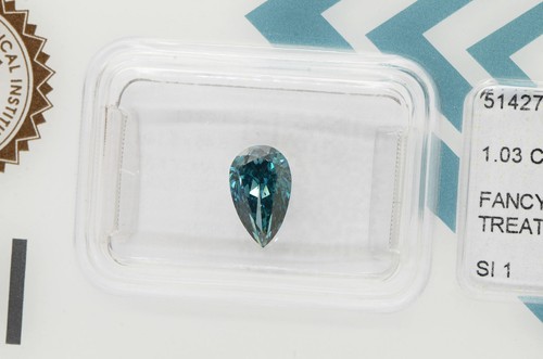 Loose Pear Shape Diamond Fancy Blue Color Enhanced 1.03 Carat SI1 IGI Certified - Picture 4 of 7
