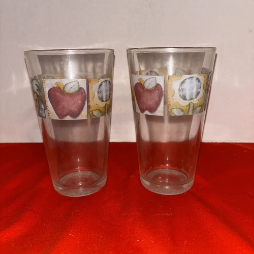 Gibson  (TWO)  COUNTRY ORCHARD   14 oz  Drinking/Tea Glasses- Estate Find
