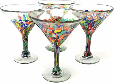 Confetti Carmen Design Modern Margarita Glasses - Martini Style - Set of 4...