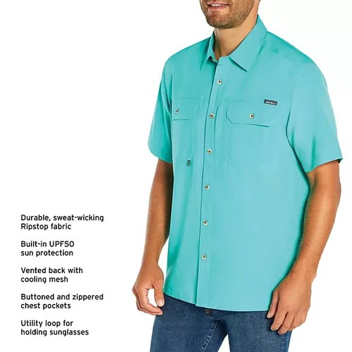 Eddie Bauer Men's Woven Short Sleeve Tech Shirt Starling Turquoise Size XL - Picture 3 of 5