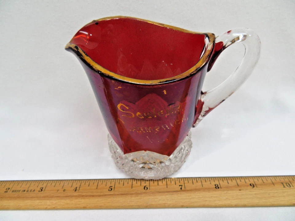 Antique EAPG Ruby Red Flash Glass Creamer Mug / Cup / Champaign, Ill - Image 2 of 4