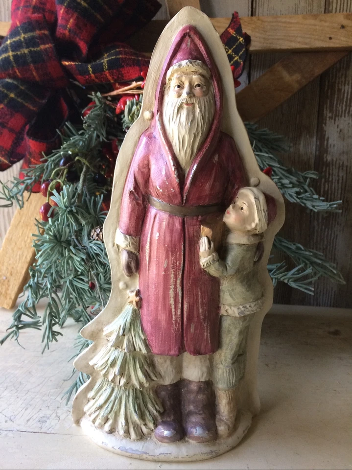 Tin Style Belsnickle Santa Claus Tree with Boy Silver Resin Chocolate Mold  - Image 2 of 4