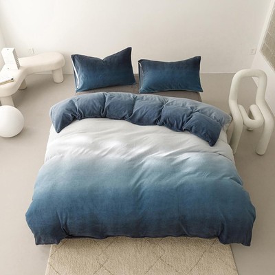 Wellboo Gradient Blue Velvet Comforter Queen Fluffy Blue White Bedding Comfor...