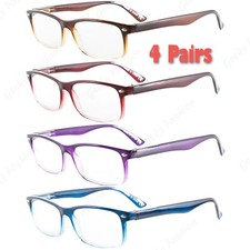 4 Pairs Womens Mens Flexible Power Reading Reader Rectangular Clear Glasses 1-3