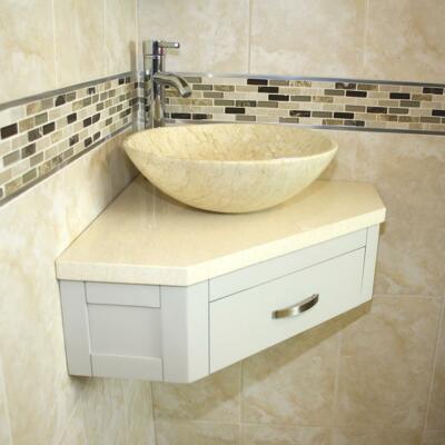 Badezimmer Waschtisch Grau Lackiert Eckwaschtisch Marmor & Creme Marmor Waschbecken 501GW