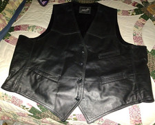 VINTAGE BLACK LEATHER BUTTON UP VEST SILVEDE WELL MADE MENS 48