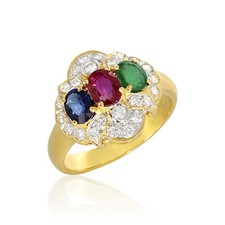 Ruby Emerald Sapphire Diamond Ring Jewelry 18k Yellow Gold Ornament Lady