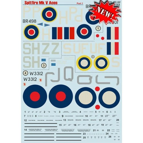 Print Scale 48-122 Waterslide Decal for airplane 1:48 Malta Spitfire Aces Part 1 - Picture 3 of 24
