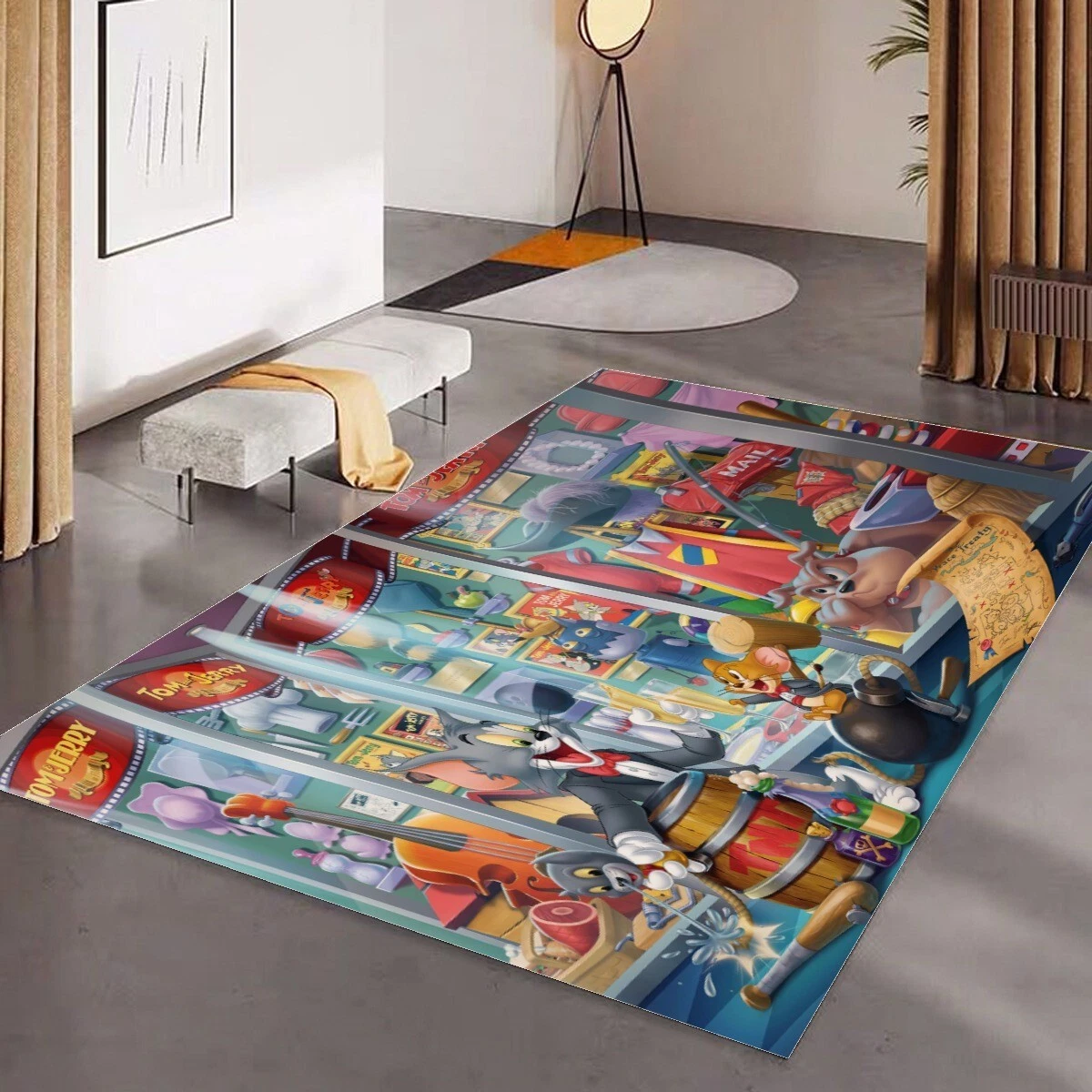 Tom and Jerry Print Foldable Rectangular Floor Rug Anti-Skid Carpet
