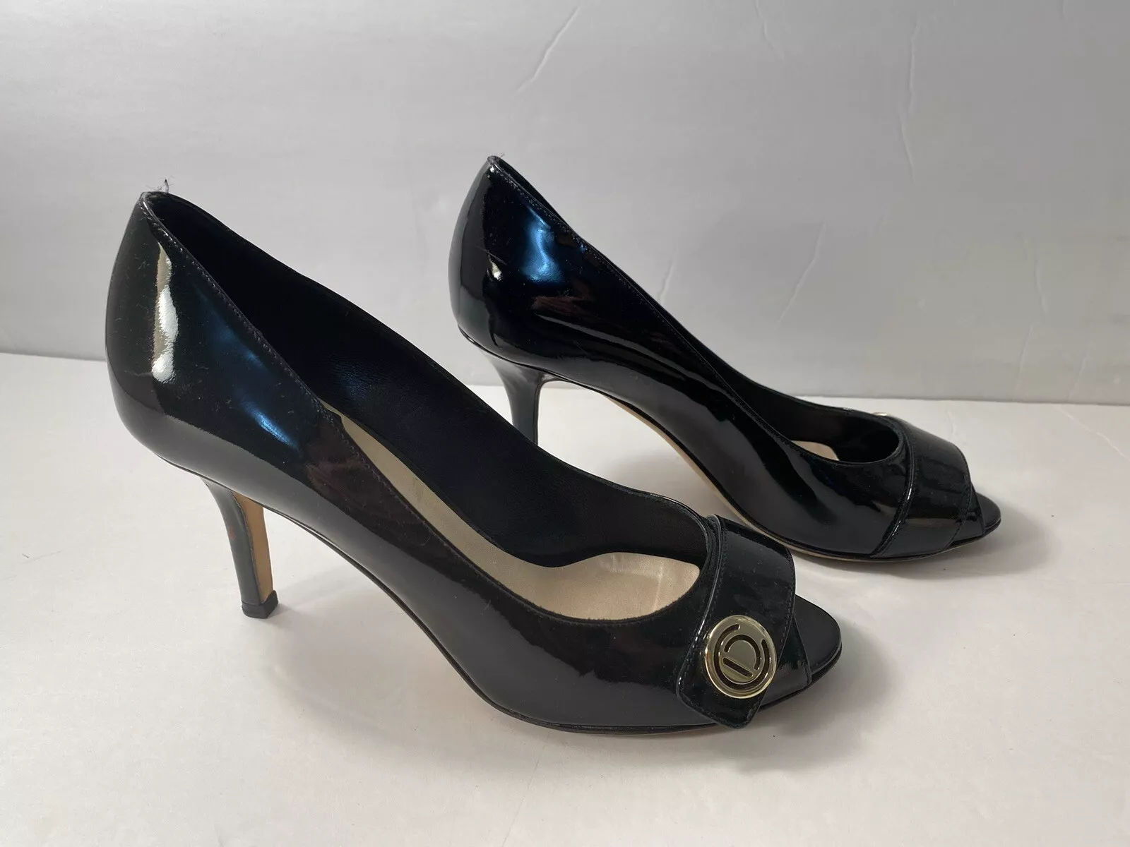 Christian Dior Escarpins Sandales Cuir Verni Bout Ouvert Noir 36/5,5