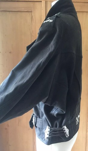 Vintage 80's-90's Leather Look Jacket ANGEL Apparel Epaulets~Corset~Metal Studs - Picture 8 of 12