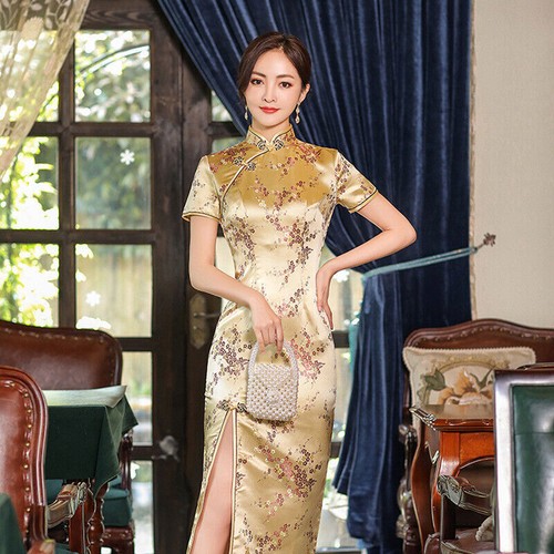Chinese Traditional Qipao Dress Women Summer Silk Satin Cheongsam Evening Gowns* - Picture 7 of 9