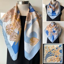 Vintage Italy Pale Blue,Pink, Tan Floral Square Scarf 77cm x 77cm Handroll Hems