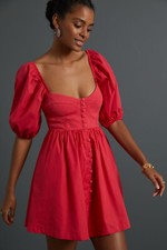 ANTHROPOLOGIE Maeve Puff-Sleeved Sweetheart Mini dress Red S NWT