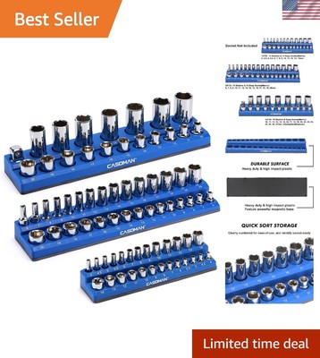 Professional Quality Magnetic Socket Organizer for 75 Metric Sockets - Blue
