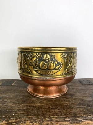 Vintage Copper & Brass Plant Pot - Copper Pedestal Planter - 1940s - 4” GC - Image 1 of 4