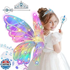 TALGIC Electric Fairy Wings for Kids, LED Lights and Music, Rainb