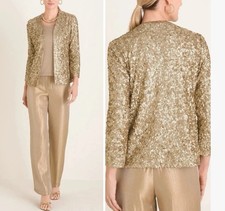 NWT Chico's gold Sequin Open Front long-sleeve Jacket blazer, 4 XXL 18-20