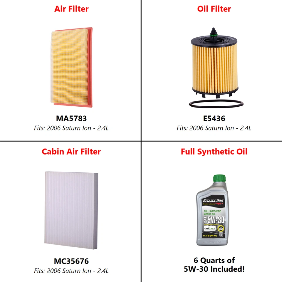 2006 Saturn Ion 2.4L Complete Oil, Air & Cabin Filter Kit (5W-30) - Image 2 of 4