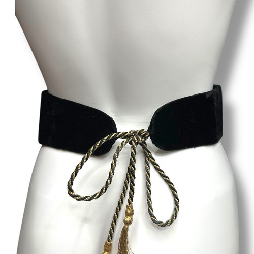 Vintage Sudha Zardozi Belt Ornate Black Velvet Beaded Gold Lame Thread Floral - Picture 6 of 12