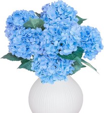 6PCS Premium Blue Silk Hydrangea Artificial Flowers Bouquets - Realistic Fake Hy