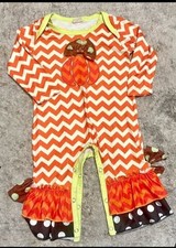 Boutique Baby Girls Pumpkin Ruffle Romper Jumpsuit New 6-9 Months